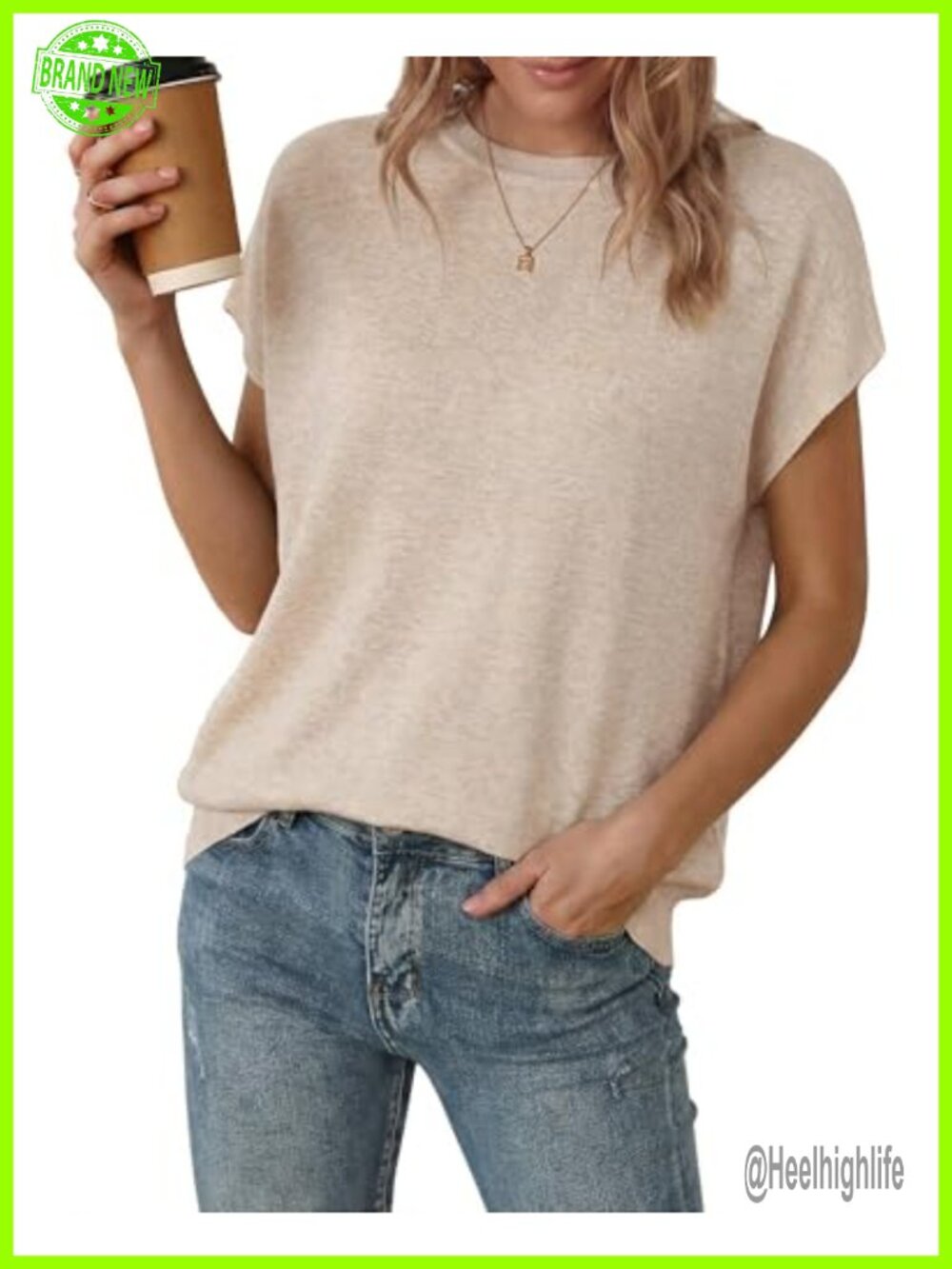 Wool Blend Oversized Short Sleeve Sweater Pullover Casual